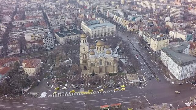 Aerial view of the dormition of the theotokos cathedral in varna