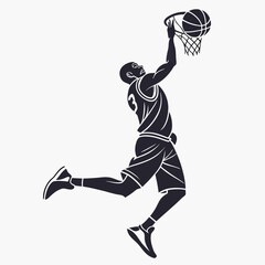 Basketball player jumping for a slam dunk shot with basketball court basketball hoop training © Rayhan