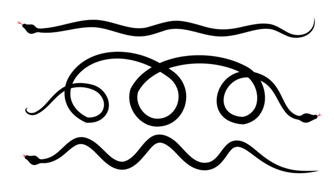 Black snake icon, simple serpent symbol set