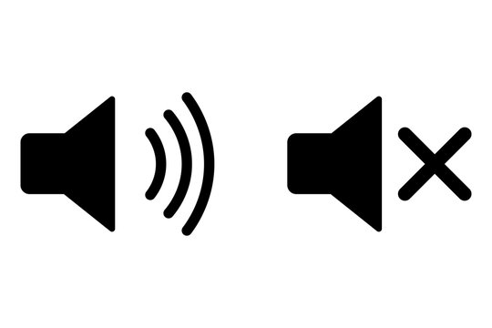 Black speaker volume and mute icons for interface design