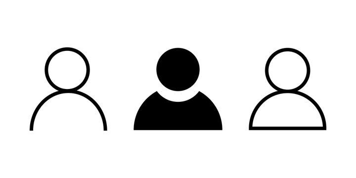 Set of three simple user avatar profile icons in black lines and silhouette styles