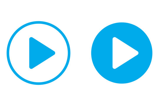 Two blue play buttons with circle outline and solid circular shape for video media player interface