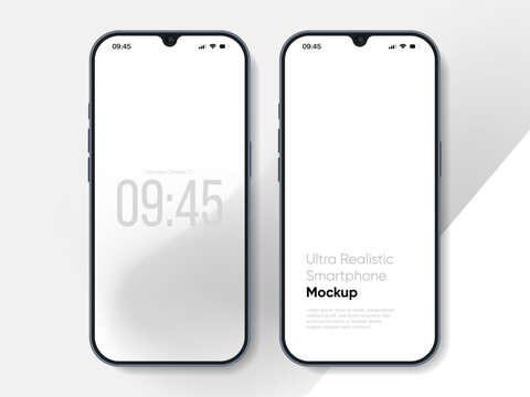 3d realistic smartphone mockup with blank white screen. Black frame and soft shadow for mobile app. User interface. Web design. Presentation and digital technology vector template