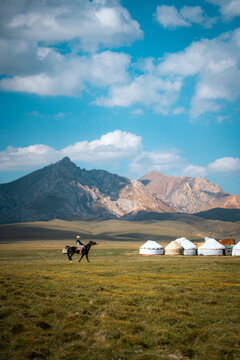 Yurt camp in Song Kul Lake, Kyrgyzstan