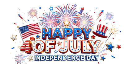 Obraz premium Festive happy fourth of july independence day greeting card design with fireworks and flags