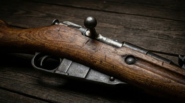 A detailed view of a World War II vintage bolt carbine from the Red Army.