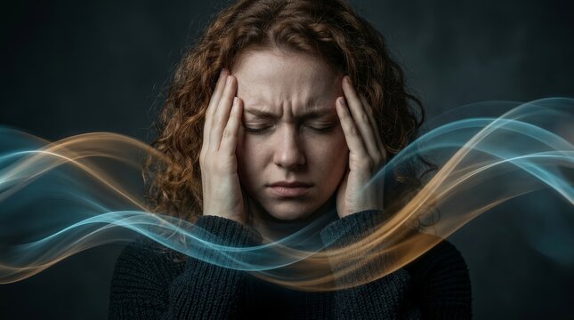 Concept of trauma response and PTSD therapy featuring a person experiencing anxiety and intrusive thoughts.