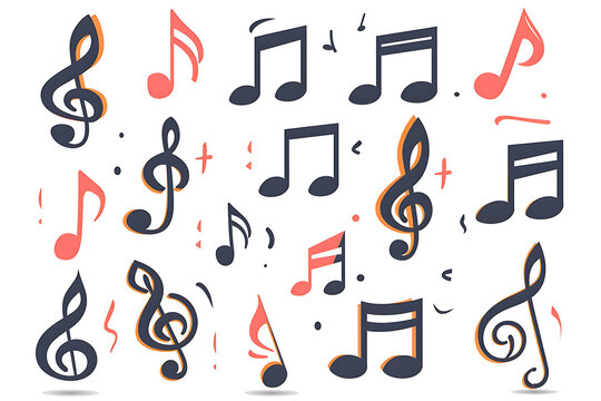 Image of various musical notes, illustrations in a laconic vector style.
