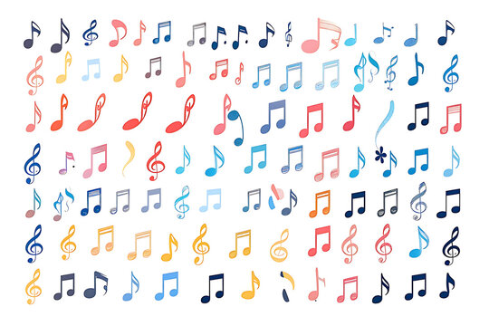 notes and symbols (quarter notes, eighth notes, treble clef, bass clef, sixteenth notes,
