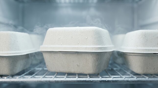 Eco-friendly plantbased coated paperboard packaging for chilled food in a refrigerator.