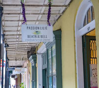 New Orleans, LA, USA - September 12, 2026: Storefront of Passion Lilie Beatrix Belle: A Handmade Fairtrade Collective in the French Quarter
