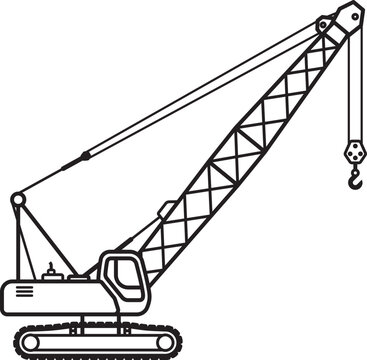 crawler crane construction vehicle simple line outline drawing side view icon symbol vector isolated on transparent background