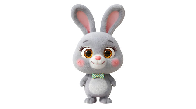 Adorable cartoon bunny character with a bow tie isolated on white background