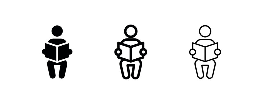 Person Sitting and Reading Book Icon Set