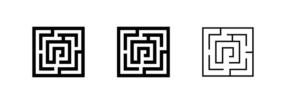Square labyrinth maze icons set