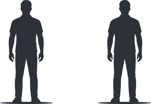 Full Length Man Standing Silhouette Vector Set with Casual Polo Shirt Outfit isolated on White Background