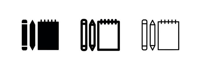 Obraz premium Notepad and Pencils Stationery Office Supplies Icon Set