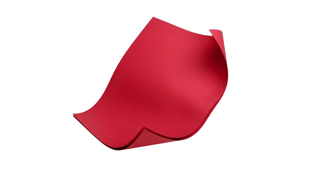 A single sheet of red paper floating isolated against a clean white background