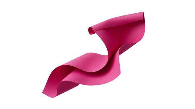 Abstract flowing magenta fabric shape isolated on a clean white studio background