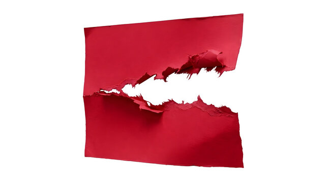 A single sheet of bright red paper torn in half against black background
