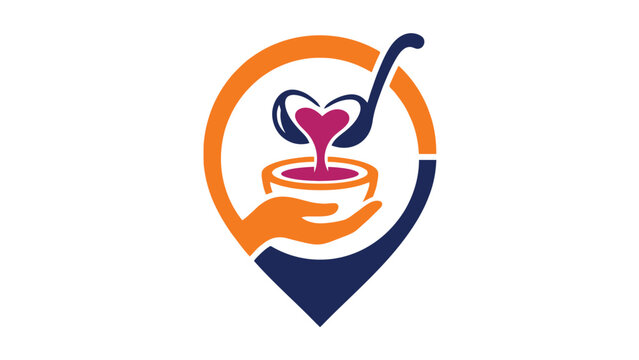 Vibrant logo design featuring a heart shaped ladle pouring soup into a bowl for food businesses