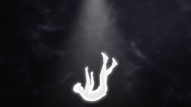 Glowing White Human Silhouette Falling Through Darkness