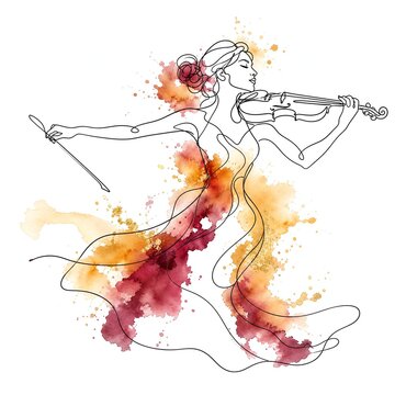 One Line Violinist Bow Arm Extended Watercolor Music Art