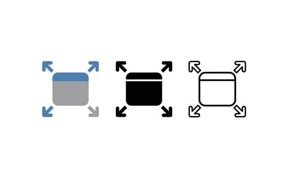 Minimalist fullscreen icons featuring maximize arrows in multiple styles against white