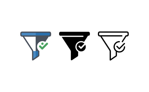 Minimalist funnel icon set with checkmark symbols in vector style