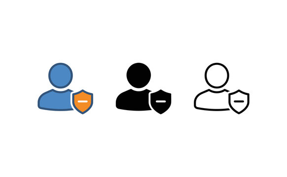 Minimalist user icon set featuring safety shields and exclusion symbols against white background