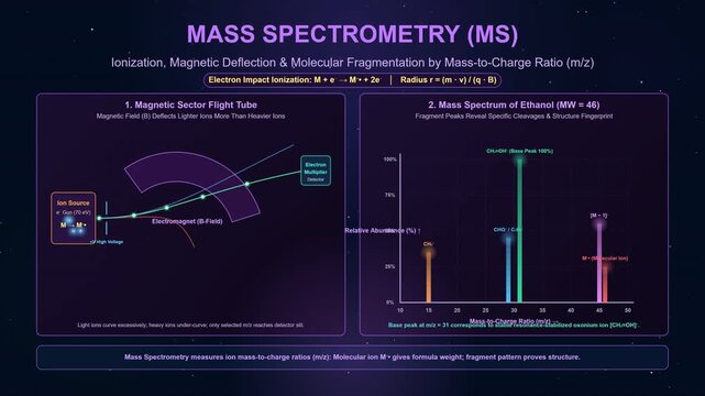 Mass Spectrometry Ionization and Mass to Charge Spectrum Curve