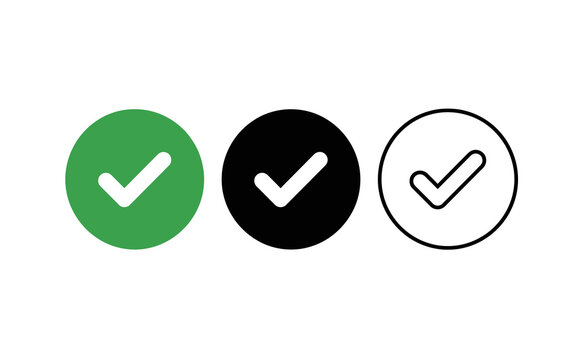 Minimalist green black and white checkmark icons in circles on white background