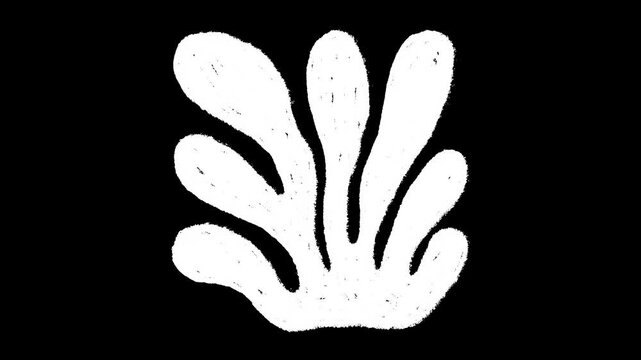 Hand-drawn white chalk abstract leaf shape element drawing on alpha 2