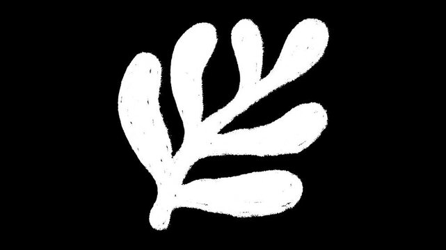 Hand-drawn white chalk abstract leaf shape element drawing on alpha 4