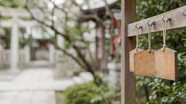 Wooden ema prayer plaque at a Japanese shrine