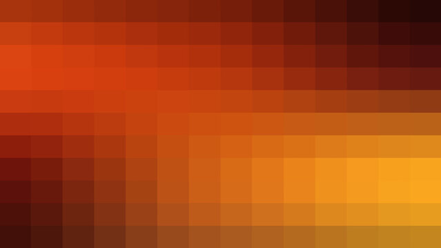 Minimalist geometric pixel art background featuring warm autumn colors with soft orange, deep red, and bright yellow square tiles arranged in a clean horizontal gradient pattern layout.