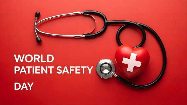 World Red Cross Day Healthcare Stethoscope and Heart Symbol on Red Background