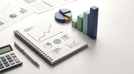 Obraz premium Business analytics report with growth chart, bar graph and financial data on office desk, market analysis, performance tracking and business planning concept.