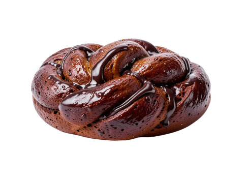 Fresh Artisan Chocolate Babka Loaf Drizzled with Rich Syrup Isolated on White