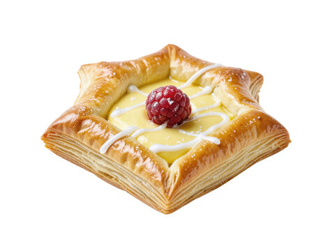 Fresh Baked Star Shaped Danish Custart Pastry with Raspberry and Icing