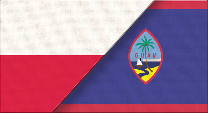 Double flag of Poland and Guam on fabric texture - 3D illustration