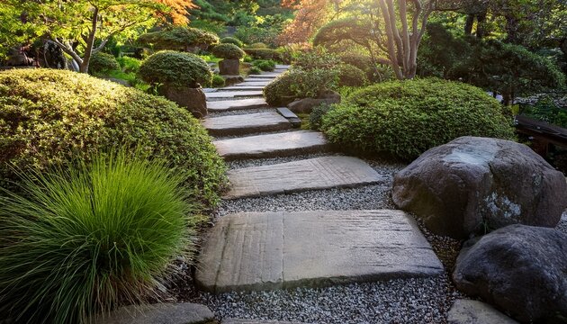 stone stepping pathway in a japanese style garden