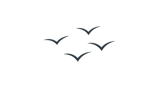 Minimalist black bird silhouette icons depicting a flock flying in the sky as simple vector art