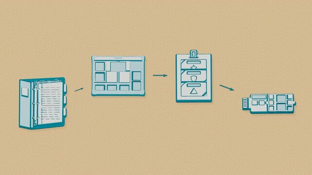 Curriculum sequencing places units on a term roadmap and aligns assessment checkpoints for delivery. Flat 3D style with a halftone dot screen.