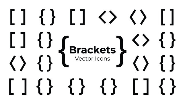 Versatile collection of black square curly and angular brackets featured as a clean vector graphic design