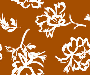 Seamless pattern with silhouettes of peonies flowers painted for textile and surface design. Summer motif with dynamic botanical composition © Марина Воюш