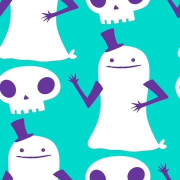 Halloween ghost seamless cute cartoon pattern for wrapping paper and fabrics and kids clothes print and packaging