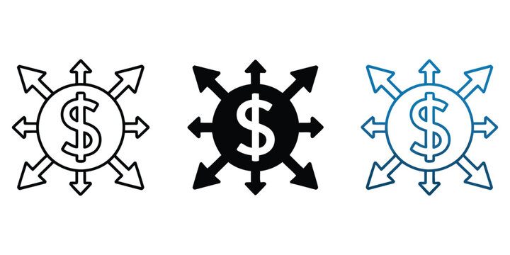 Fund centralization icons, money aggregation and capital management symbols representing centralized finance systems, banking, investment, and financial control.
