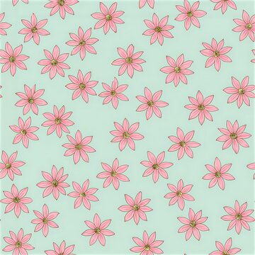 Clematis repeat pattern isolated on a mint background,
seamless floral pattern