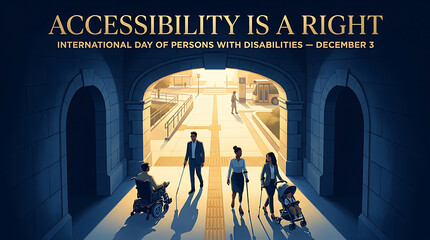 Obraz premium Accessibility is a right concept with diverse people in public tunnel